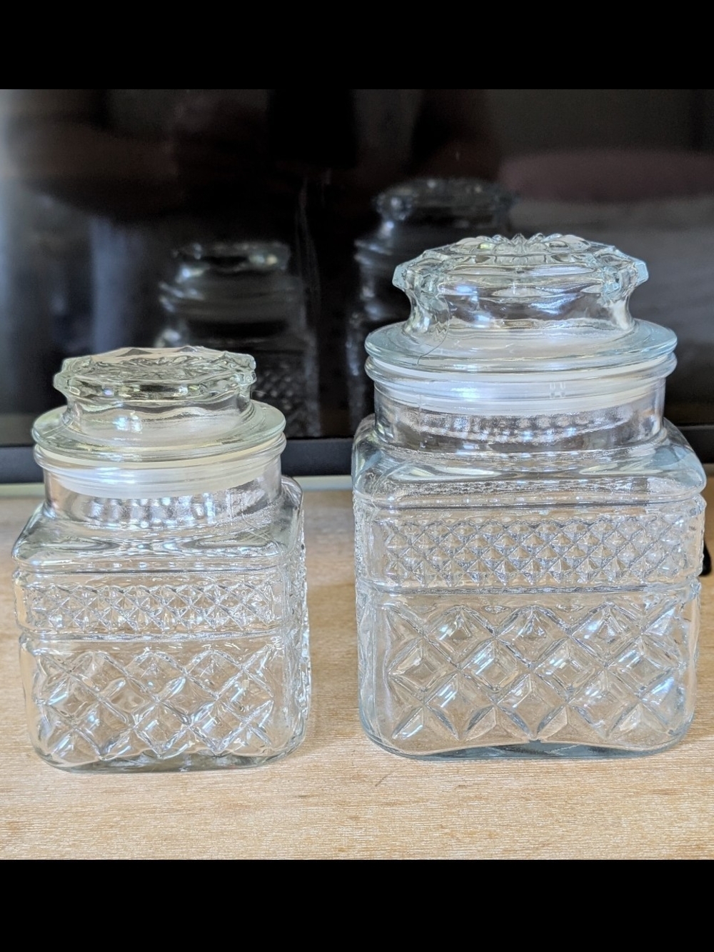 Clear Pressed Glass Canister Set - Diamond Pattern